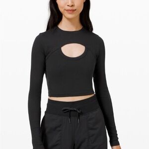 lulu Black Long Sleeve Cutout Crop Top